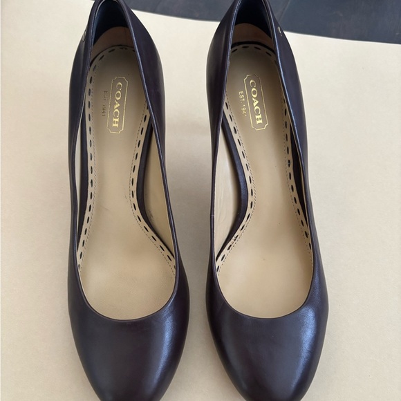 Coach Women's Dark Brown Leather Heels - Picture 1 of 9